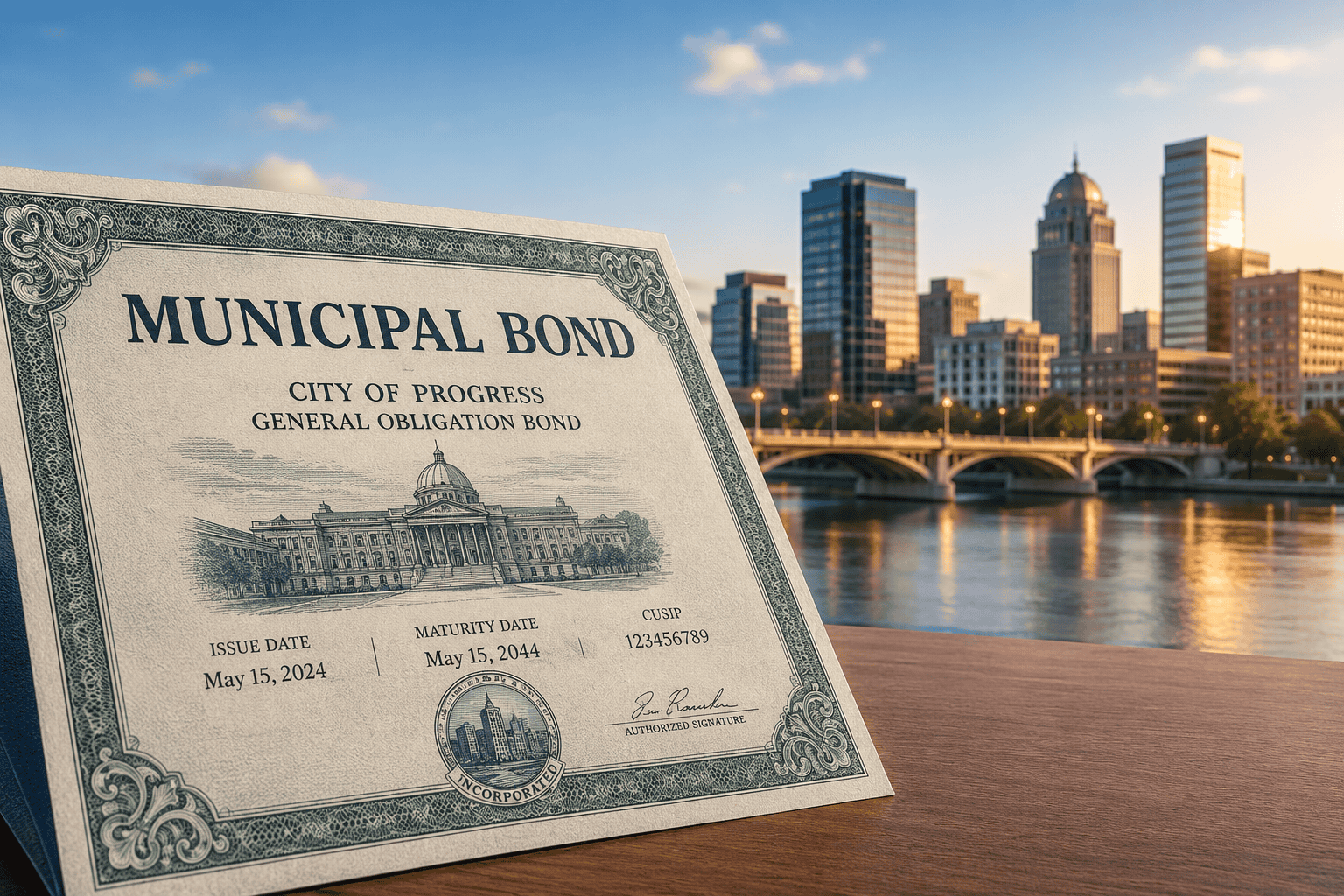 Municipal Bond set over City skyline.